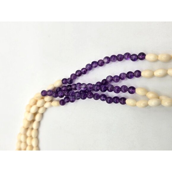 Deco 20's Twisted Pearl Beads of Red Agate, Amethyst, Blue Chancery and bone 17" - Picture 3 of 7